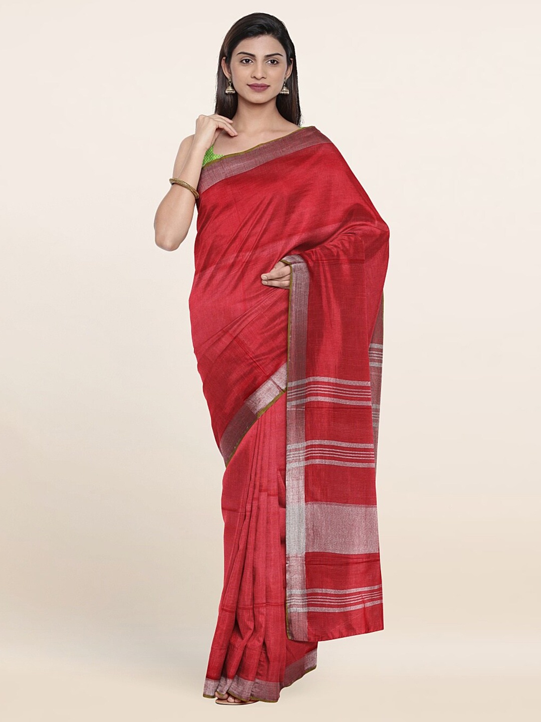 

Pothys Zari Linen Blend Saree, Pink