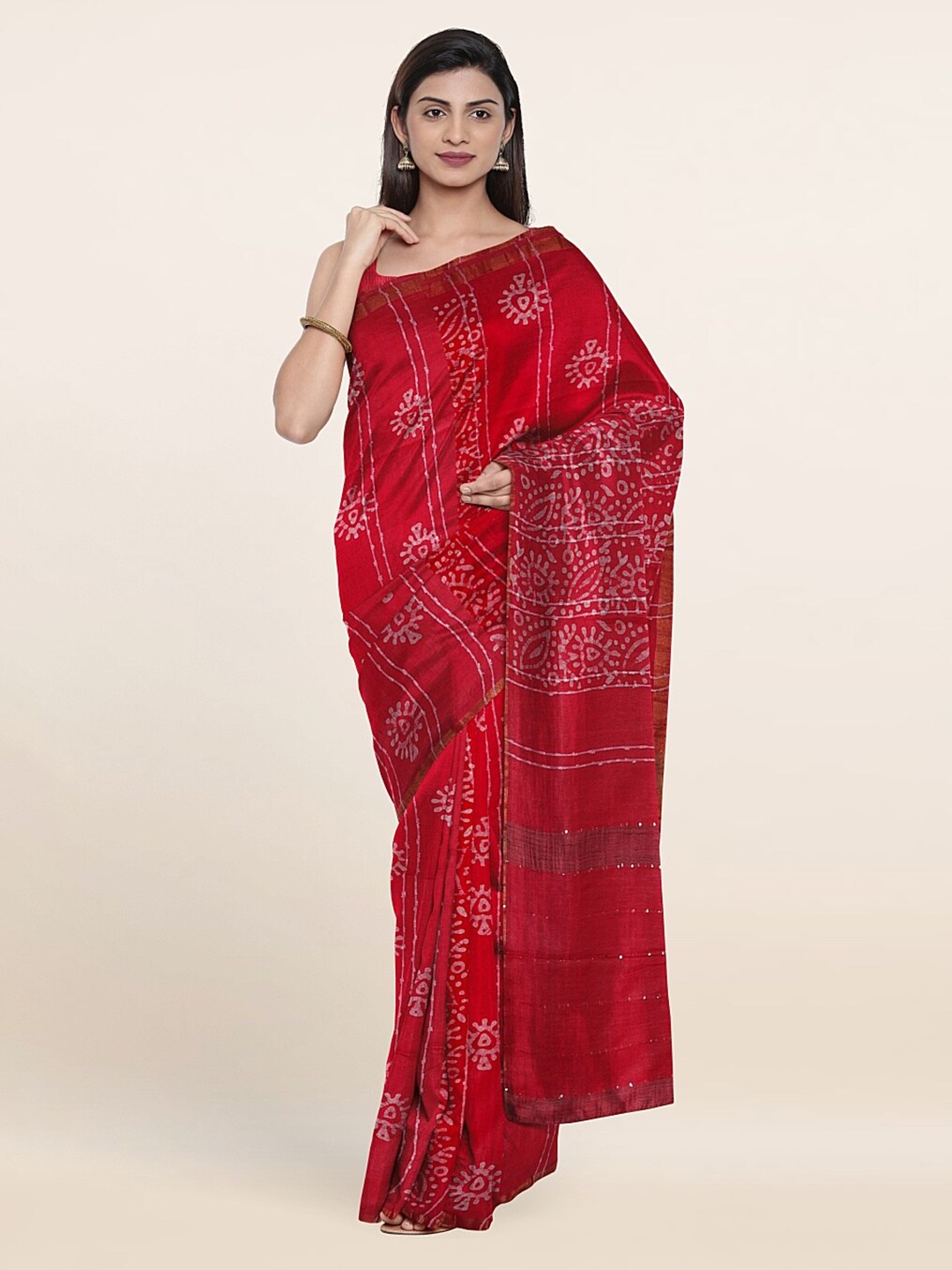 

Pothys Batik Zari Jute Cotton Saree, Pink