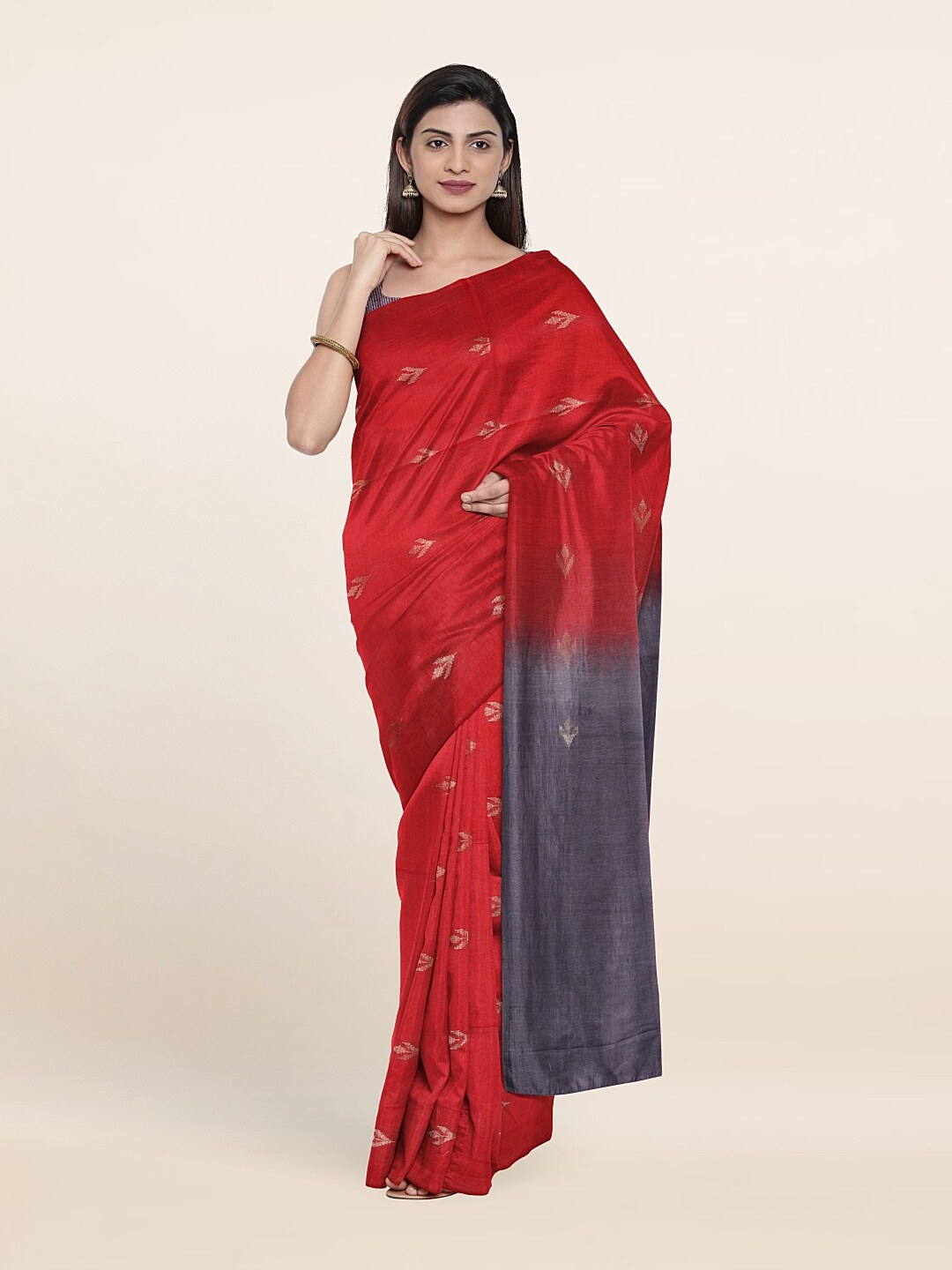 

Pothys Printed Woven Design Zari Linen Blend Saree, Red
