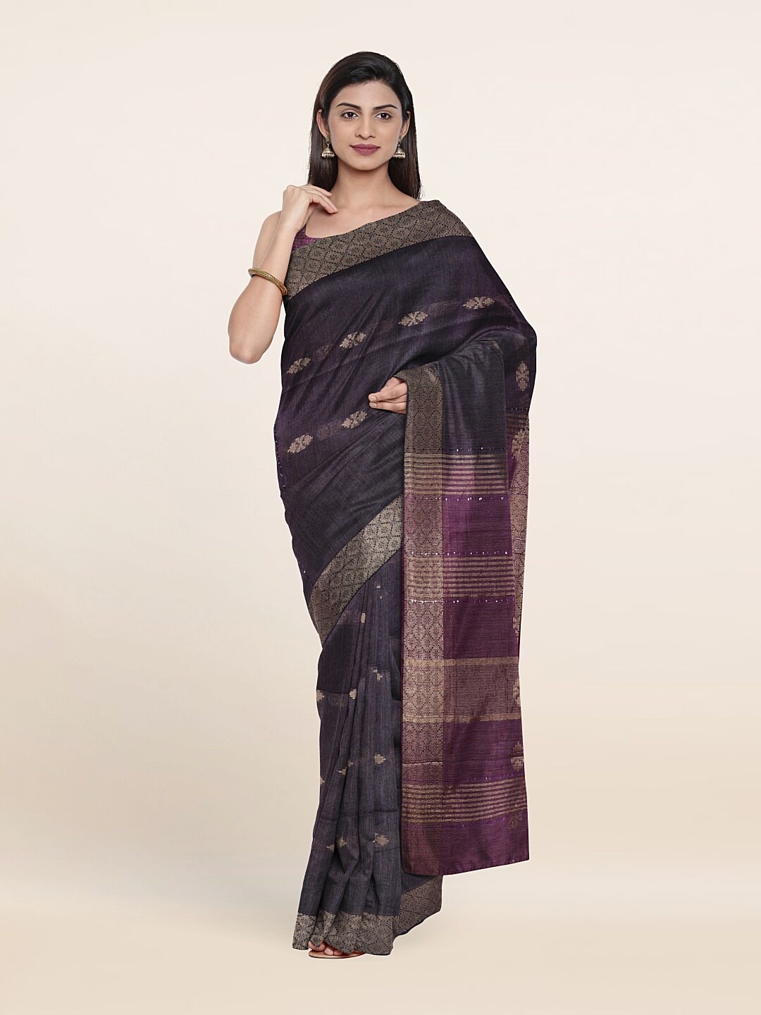 

Pothys Printed Woven Design Zari Jute Cotton Saree, Grey