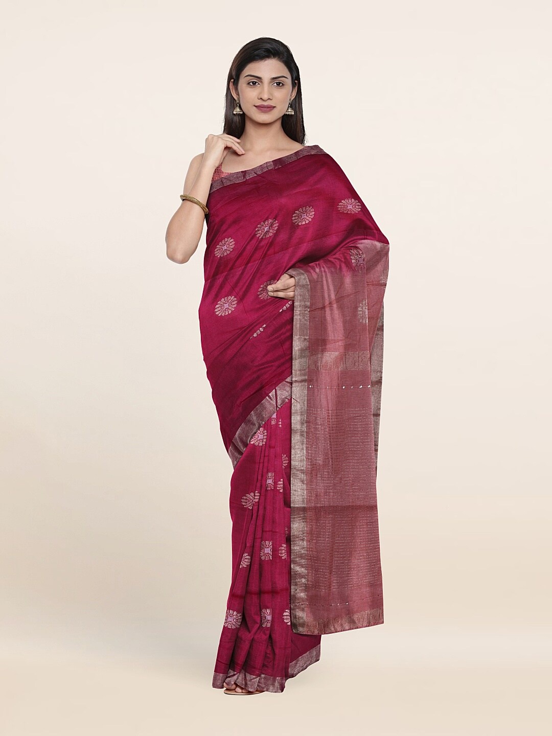 

Pothys Woven Design Zari Jute Cotton Saree, Pink