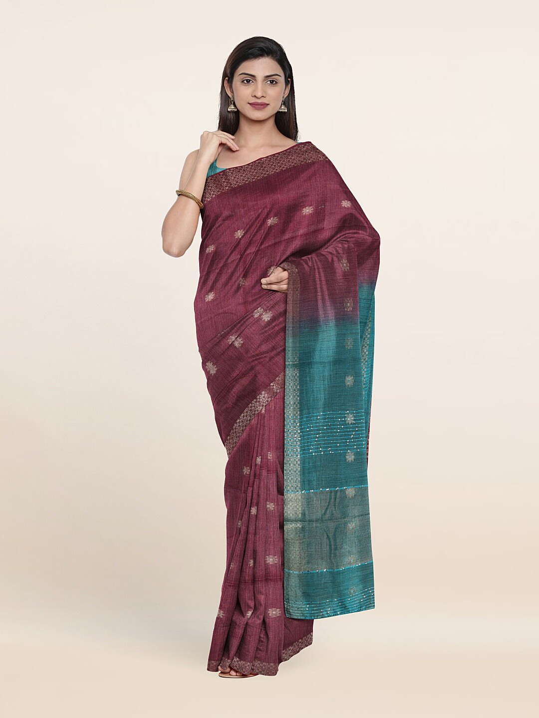 

Pothys Woven Design Zari Jute Cotton Saree, Pink