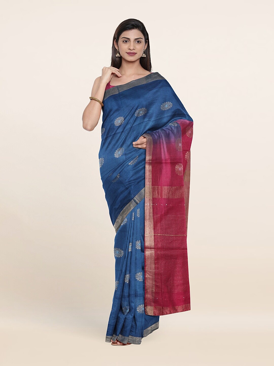 

Pothys Floral Zari Jute Cotton Saree, Blue