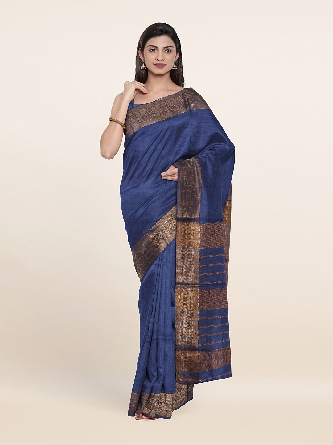 

Pothys Zari Linen Saree, Blue