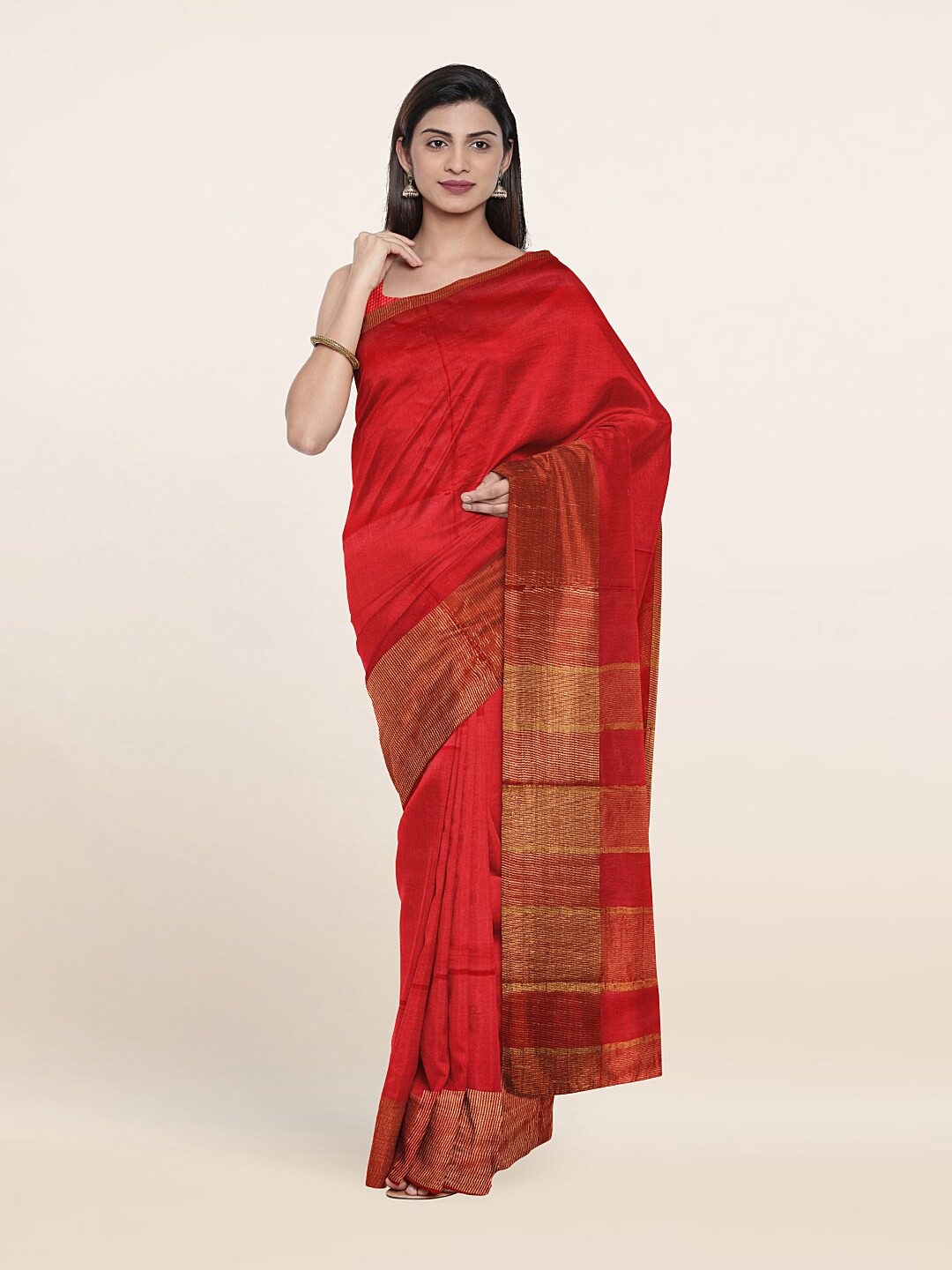 

Pothys Zari Linen Saree, Red
