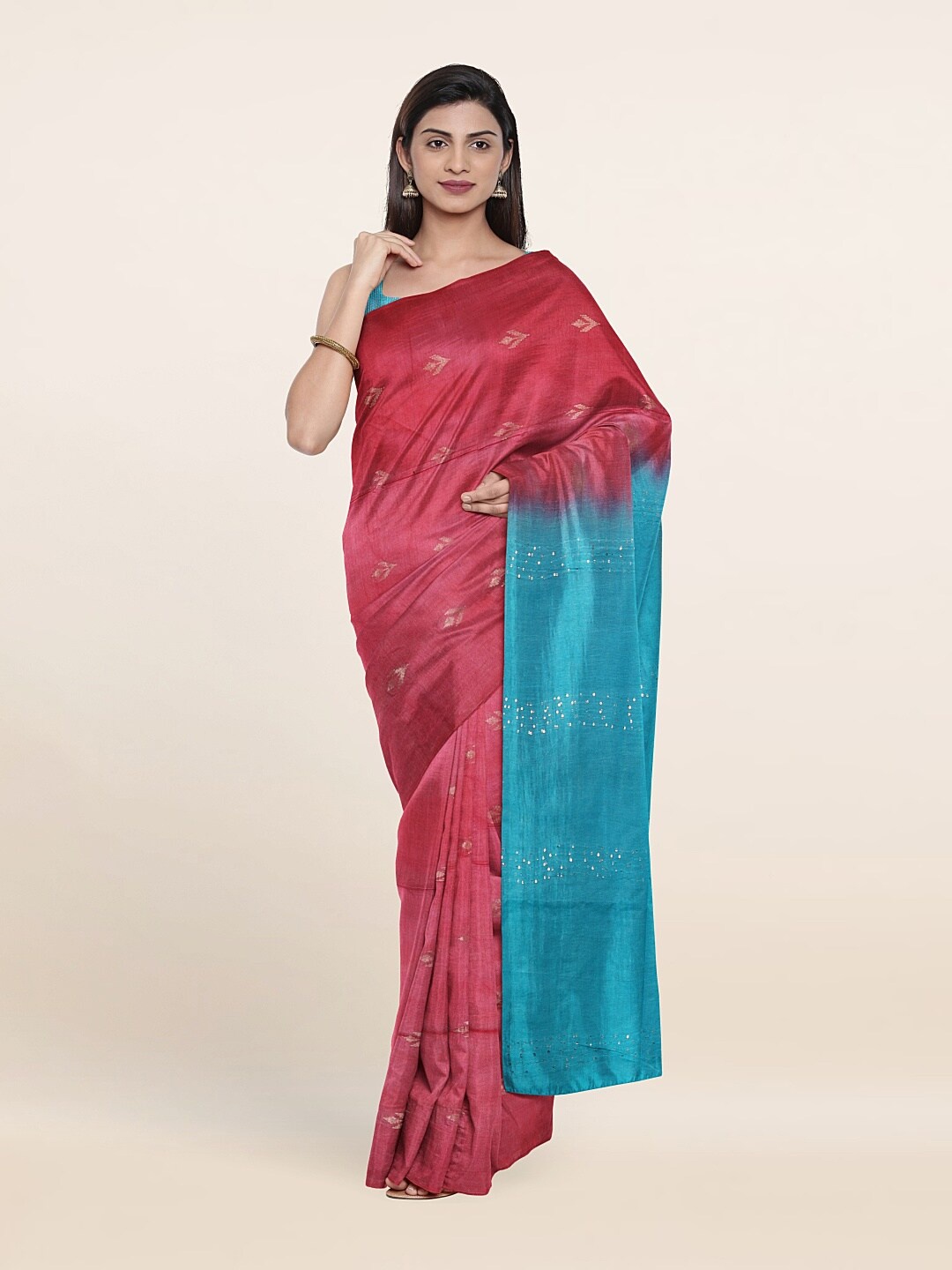 

Pothys Woven Design Zari Linen Saree, Pink