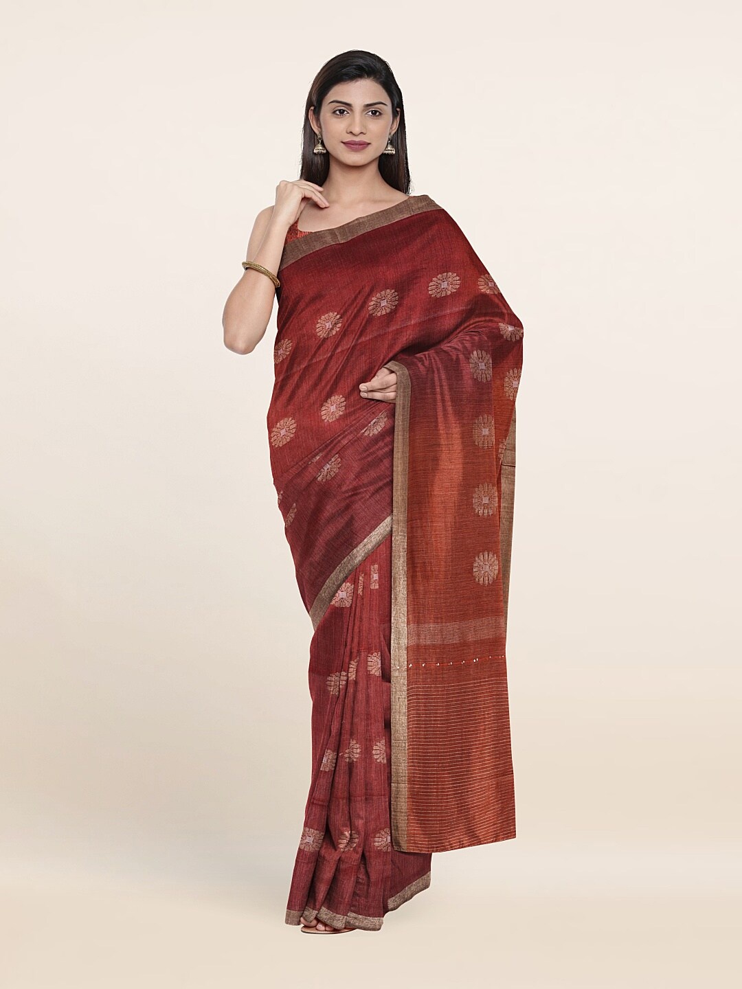 

Pothys Floral Zari Jute Cotton Saree, Maroon