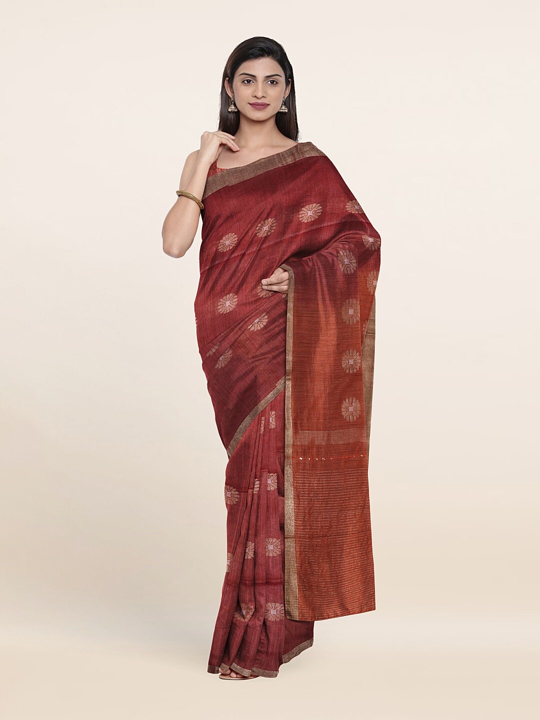 

Pothys Floral Zari Jute Cotton Saree, Maroon
