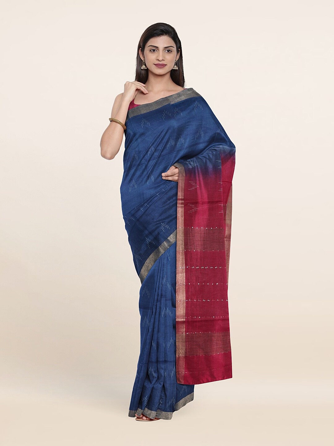

Pothys Zari Linen Blend Saree, Blue