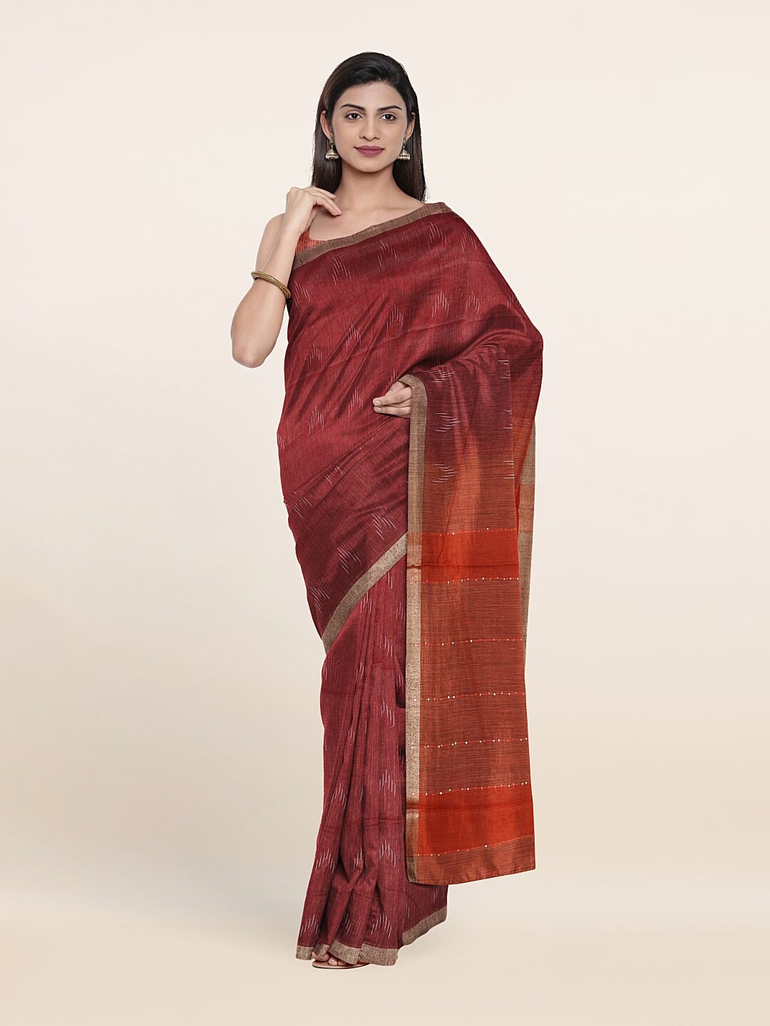 

Pothys Woven Design Zari Linen Blend Saree, Maroon