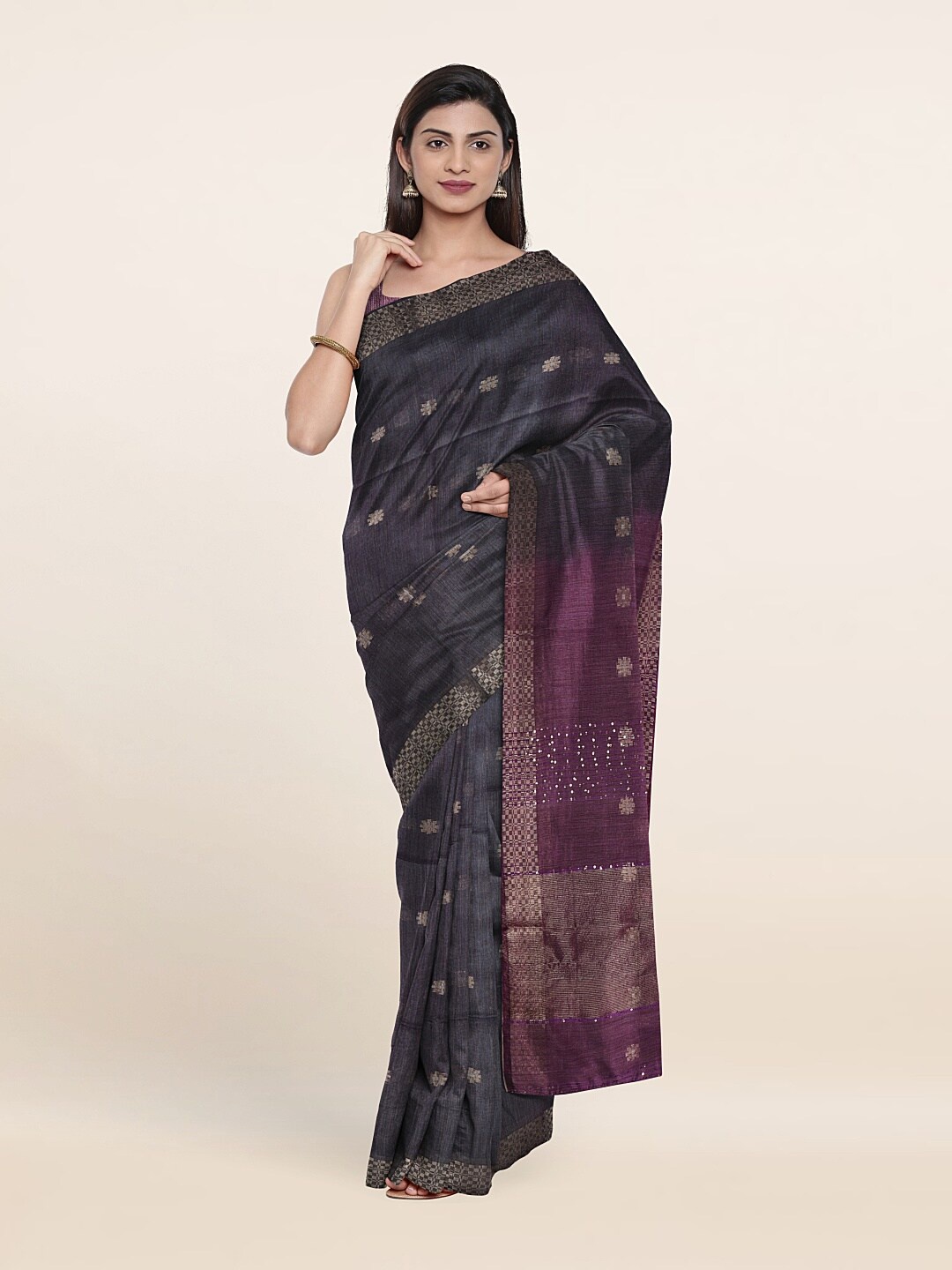 

Pothys Floral Zari Jute Cotton Saree, Grey