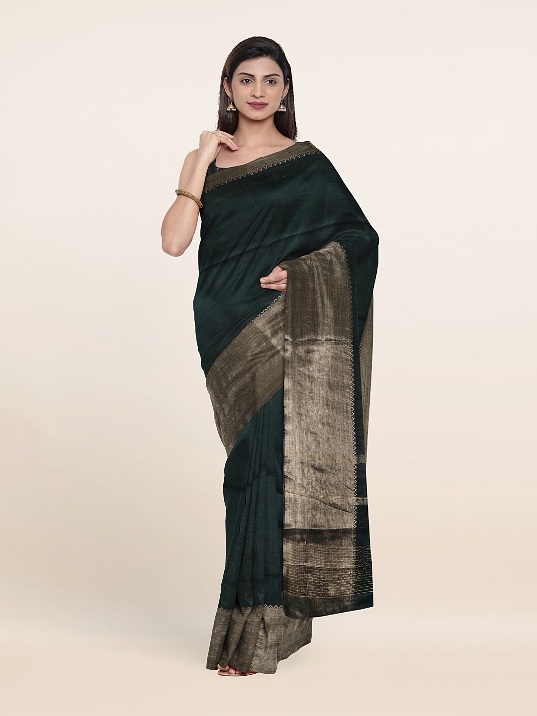 

Pothys Zari Linen Blend Saree, Green