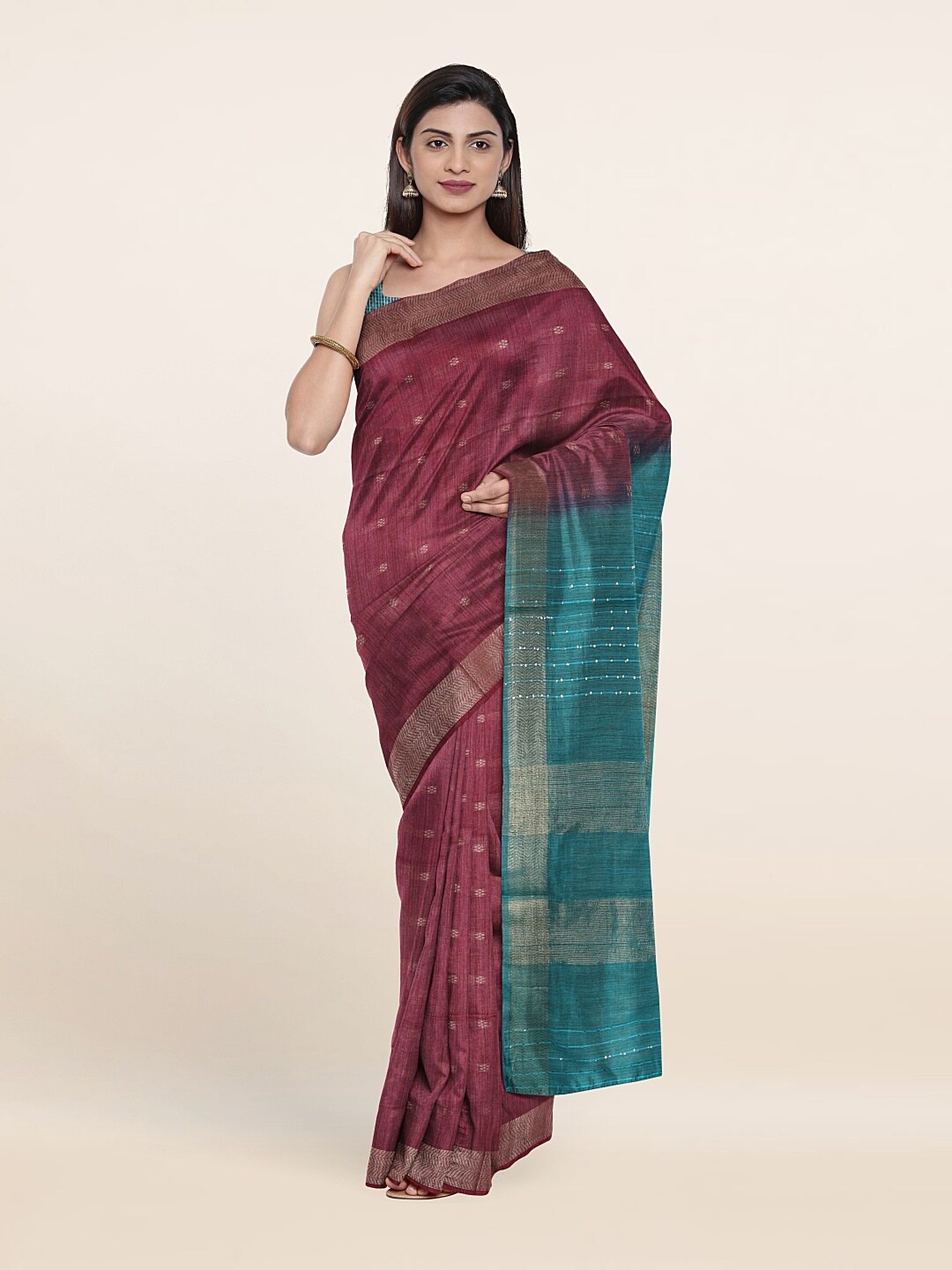 

Pothys Floral Zari Jute Cotton Saree, Pink