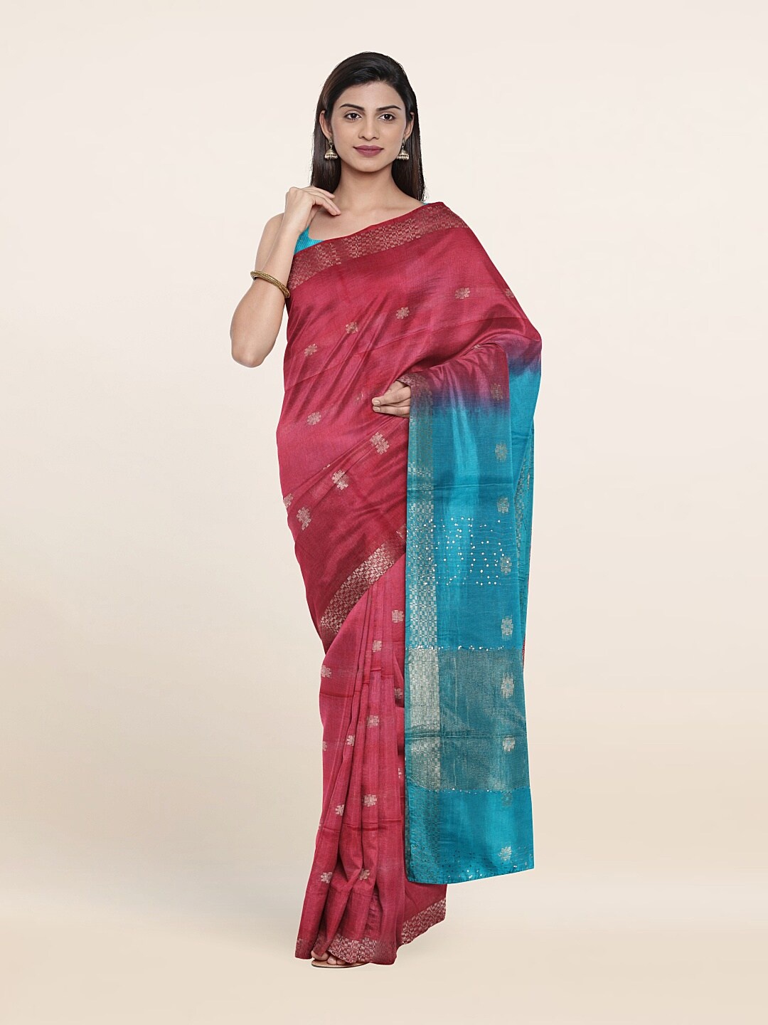 

Pothys Woven Design Zari Linen Blend Saree, Pink