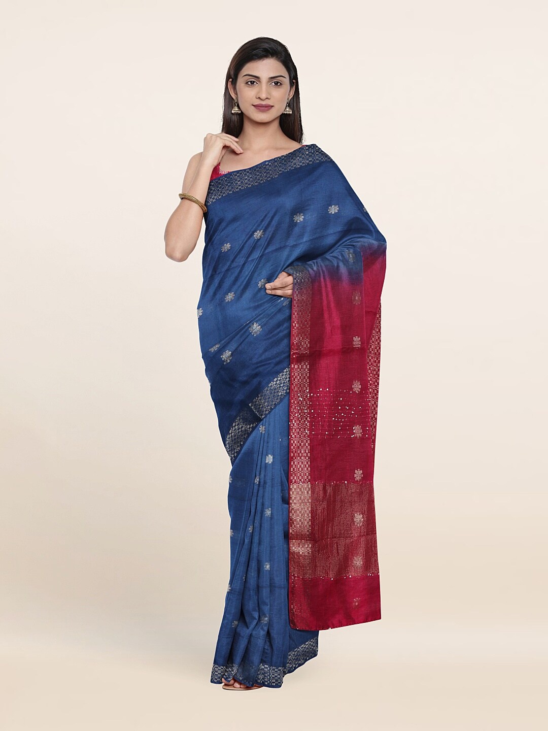

Pothys Woven Design Zari Linen Blend Saree, Blue