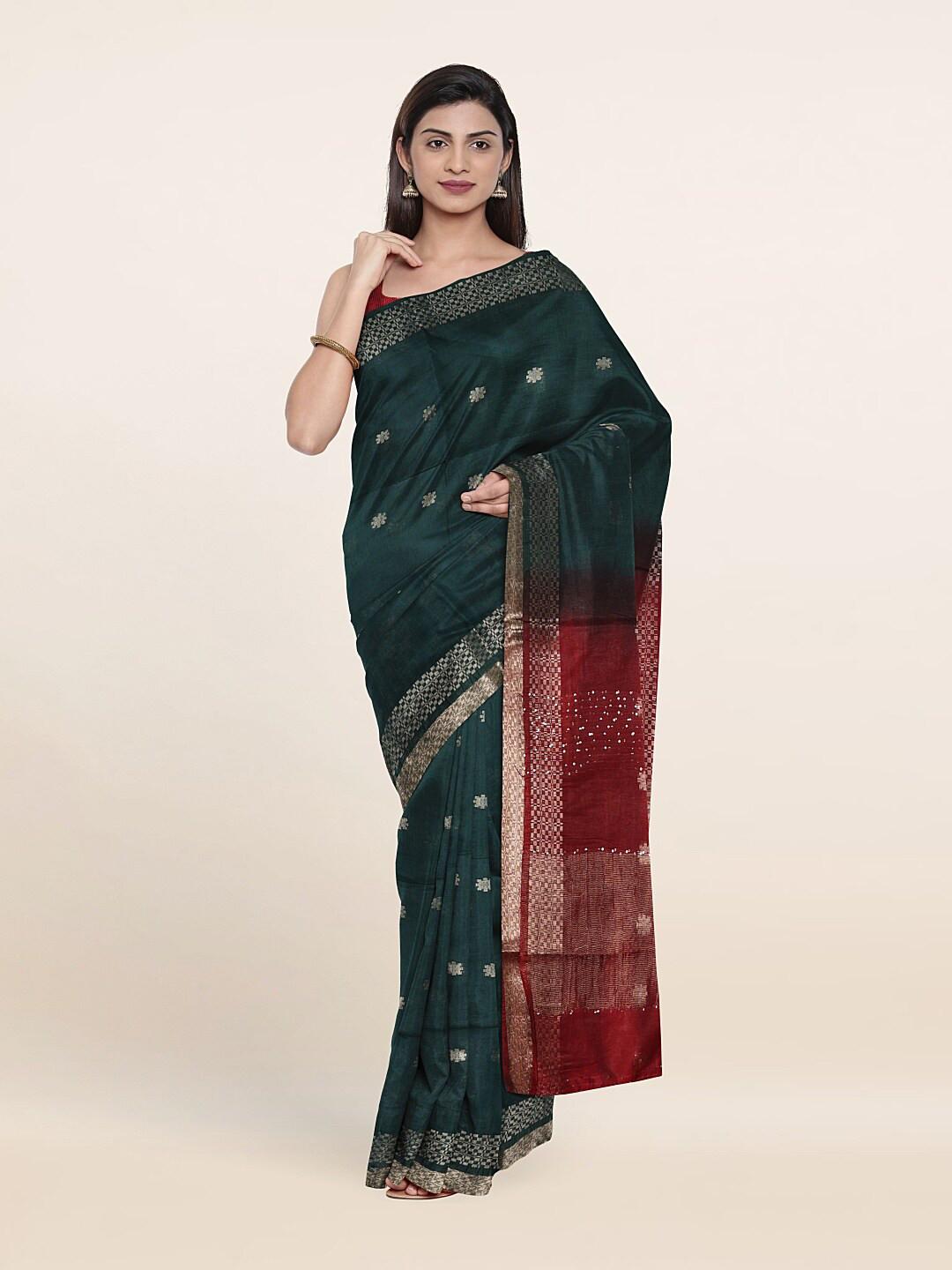 

Pothys Woven Design Zari Linen Blend Saree, Green