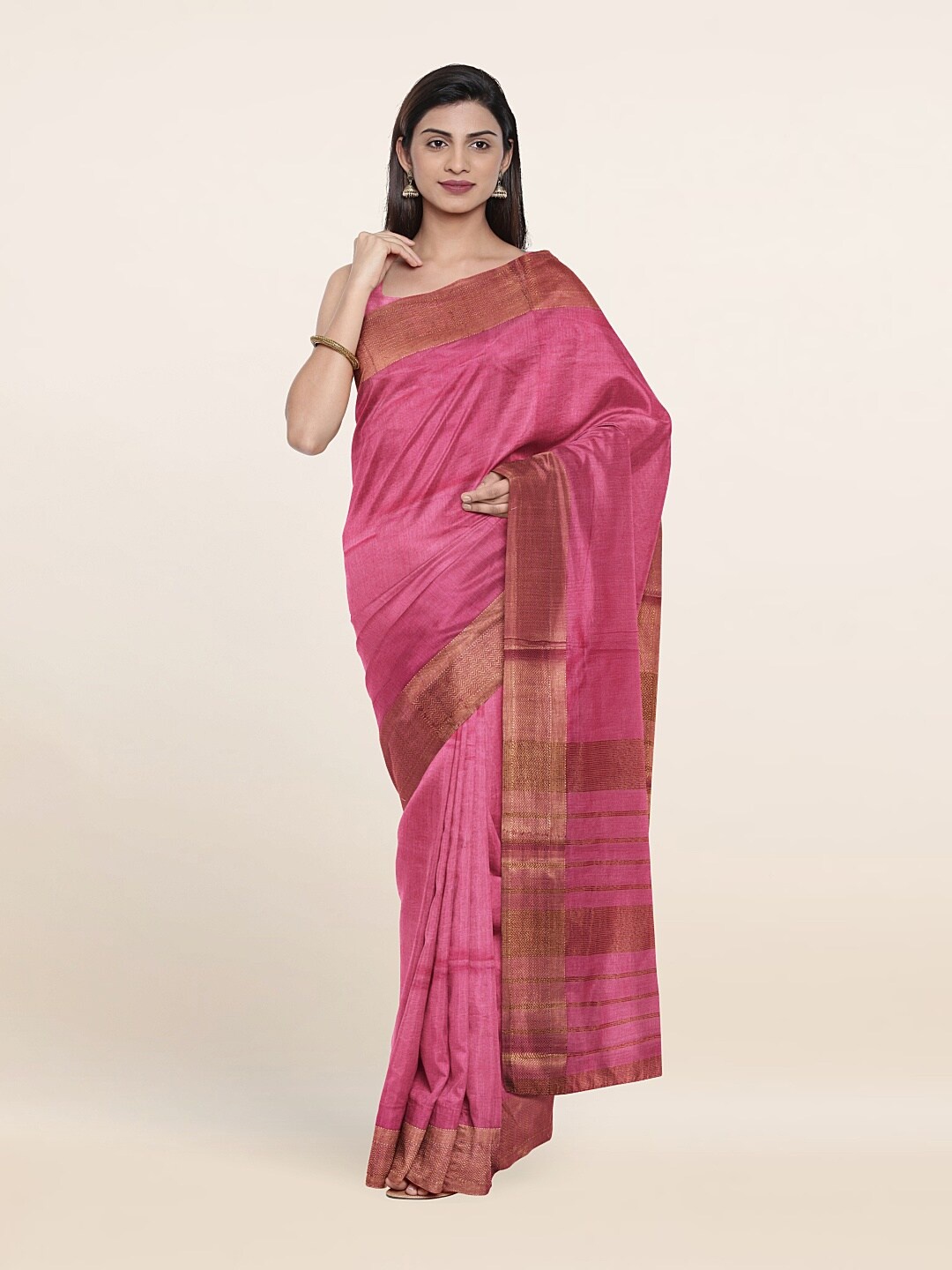 

Pothys Zari Linen Blend Saree, Pink