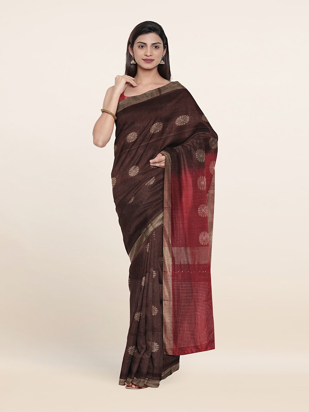 

Pothys Ethnic Motifs Zari Saree, Brown