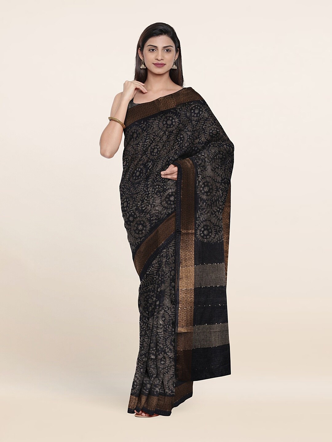 

Pothys Batik Zari Cotton Saree, Blue