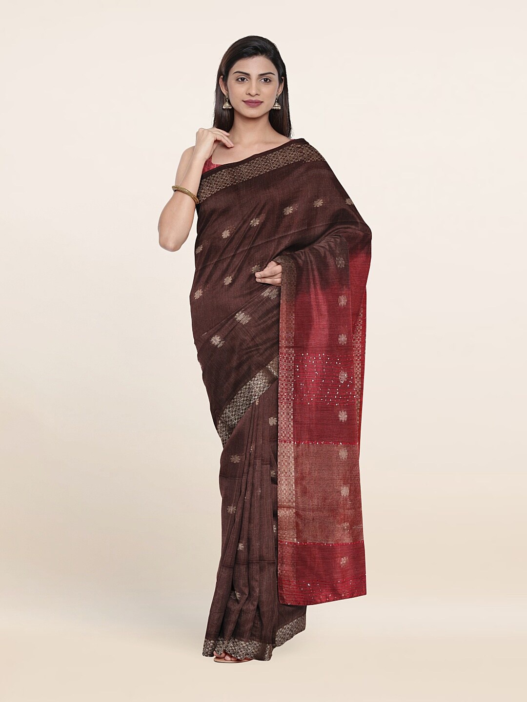 

Pothys Floral Zari Cotton Saree, Brown