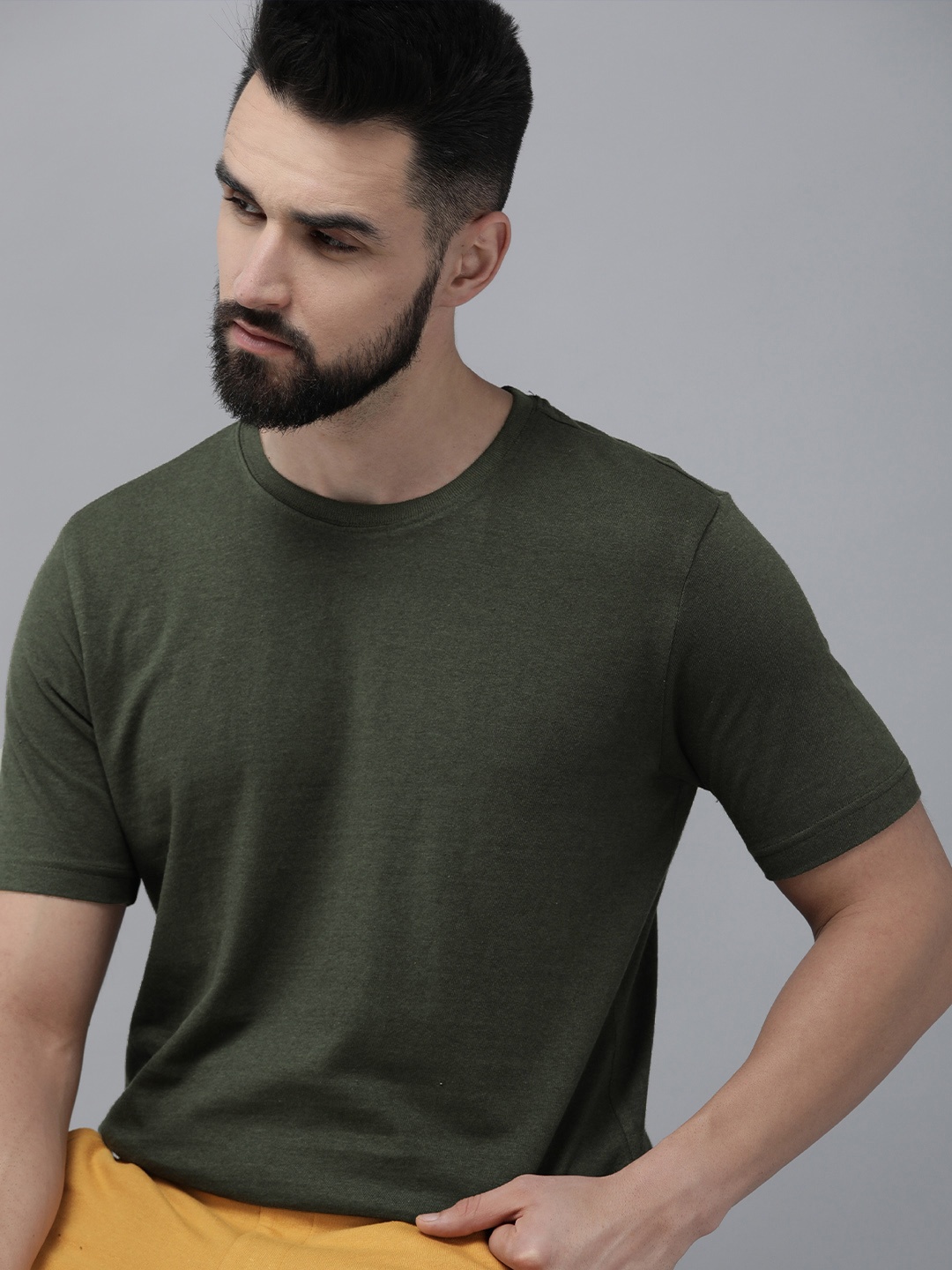 

Roadster Men Short Sleeve Round Neck T-shirt, Olive