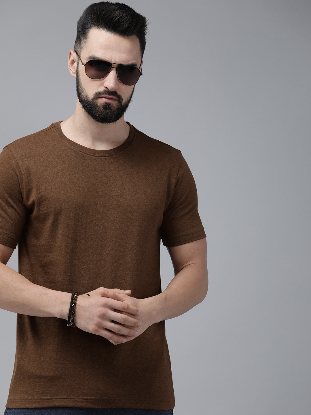 

Roadster Men Short Sleeve Round Neck T-shirt, Brown