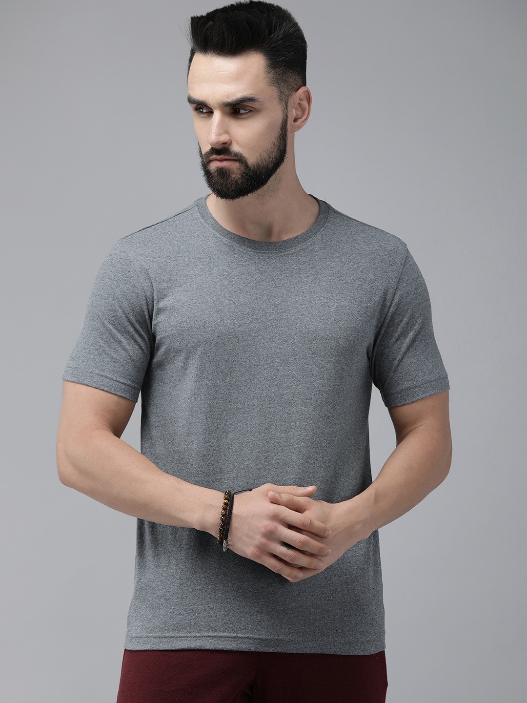 

Roadster Men Short Sleeve Round Neck T-shirt, Grey melange