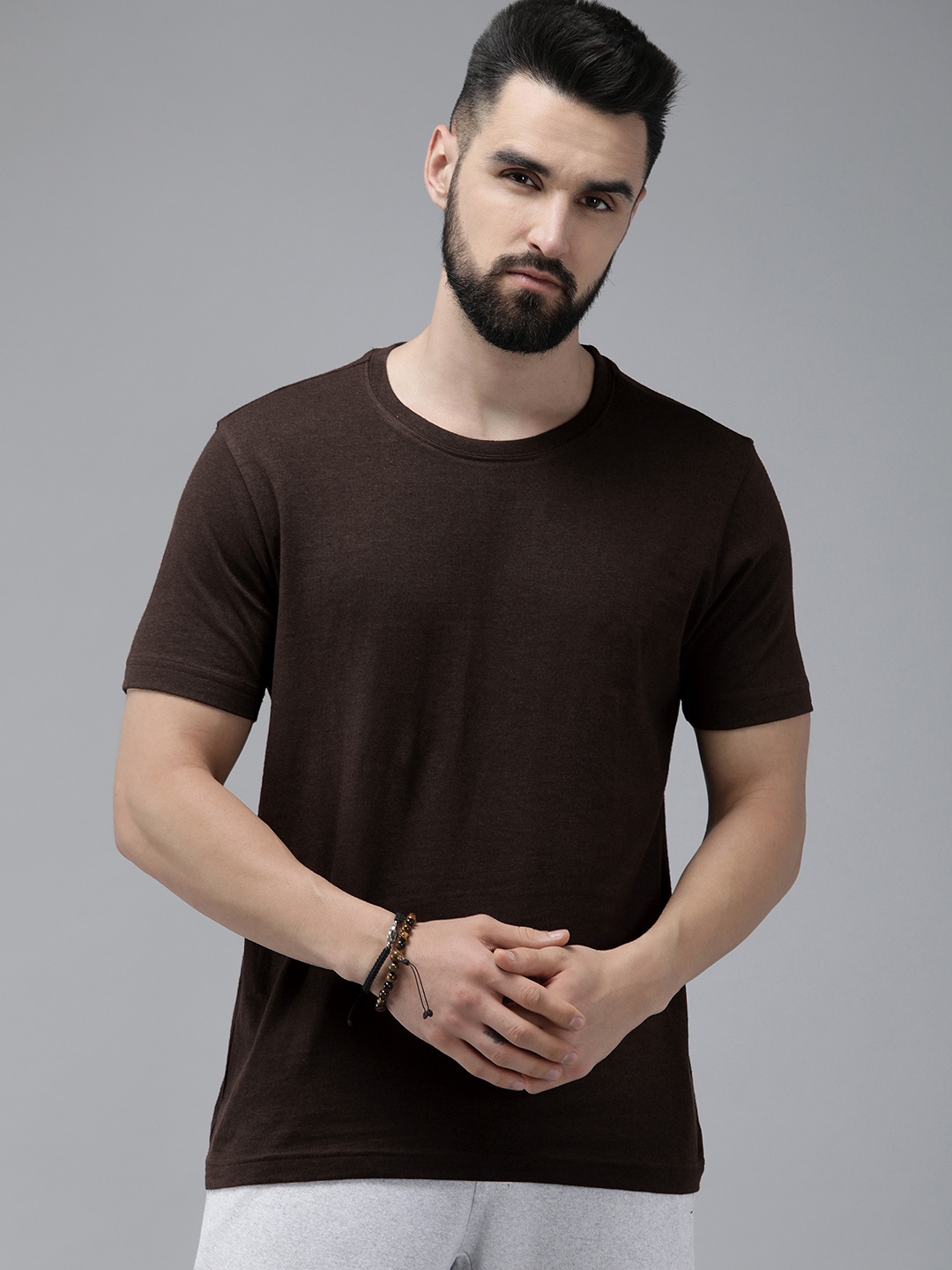 

Roadster Men Short Sleeve Round Neck T-shirt, Coffee brown