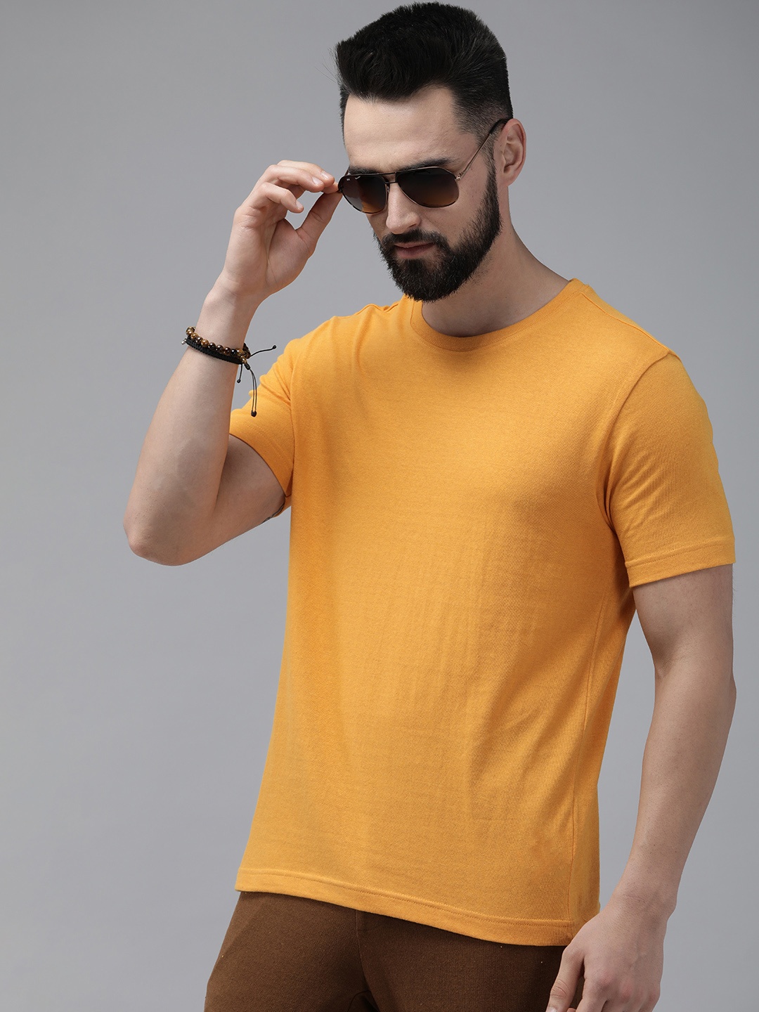 

Roadster Men Short Sleeve Round Neck T-shirt, Mustard