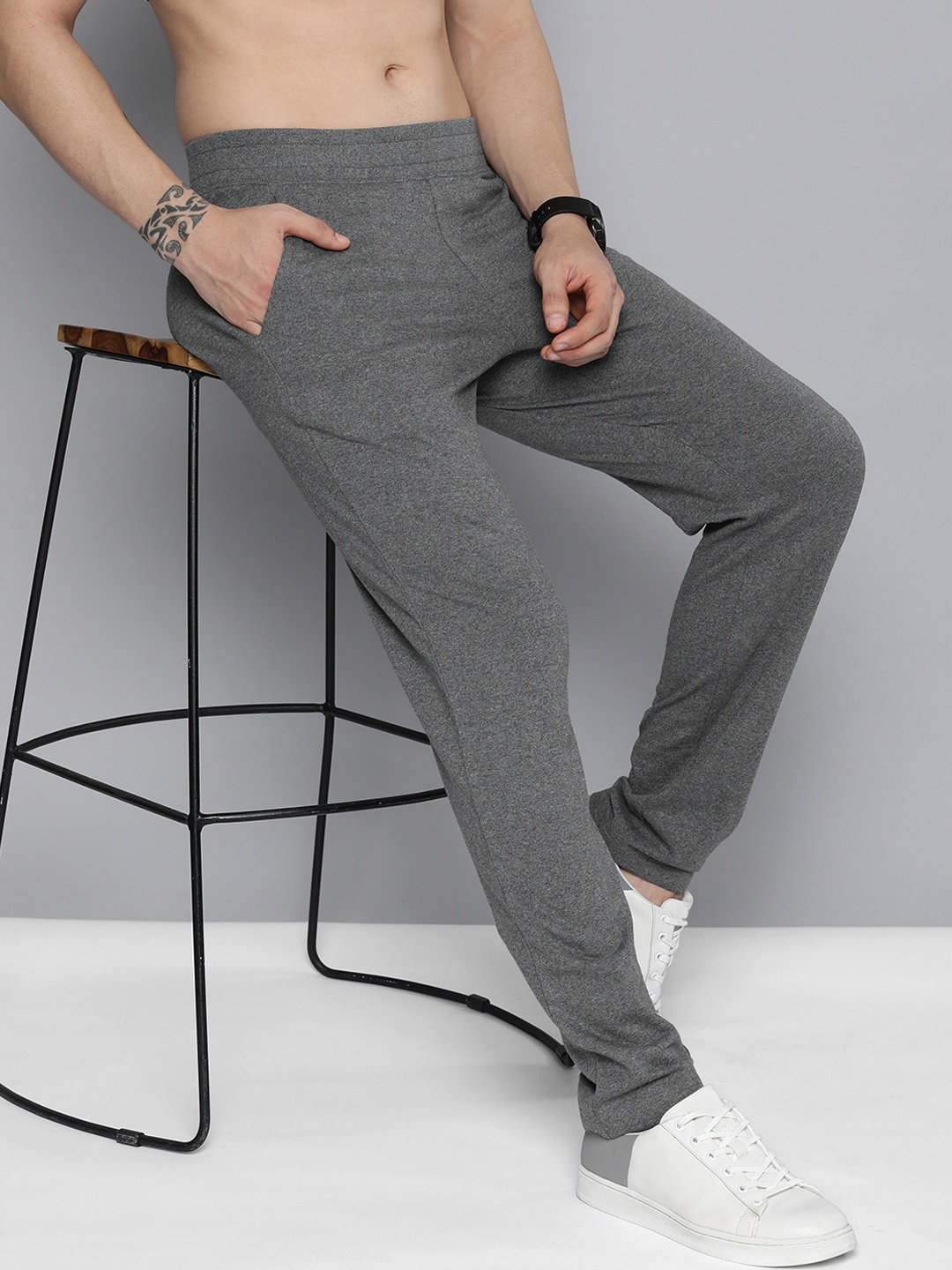 

HERE&NOW Men Grey Melange Solid Knitted Track Pants