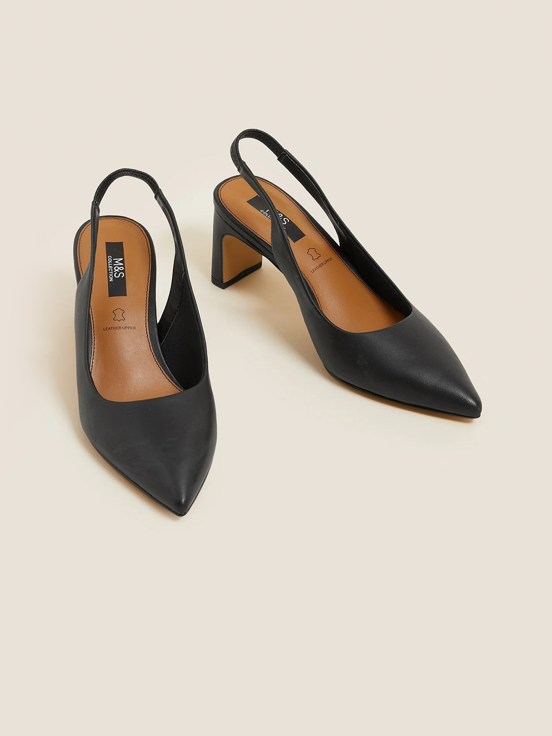

Marks & Spencer Women Block Leather Pumps, Black