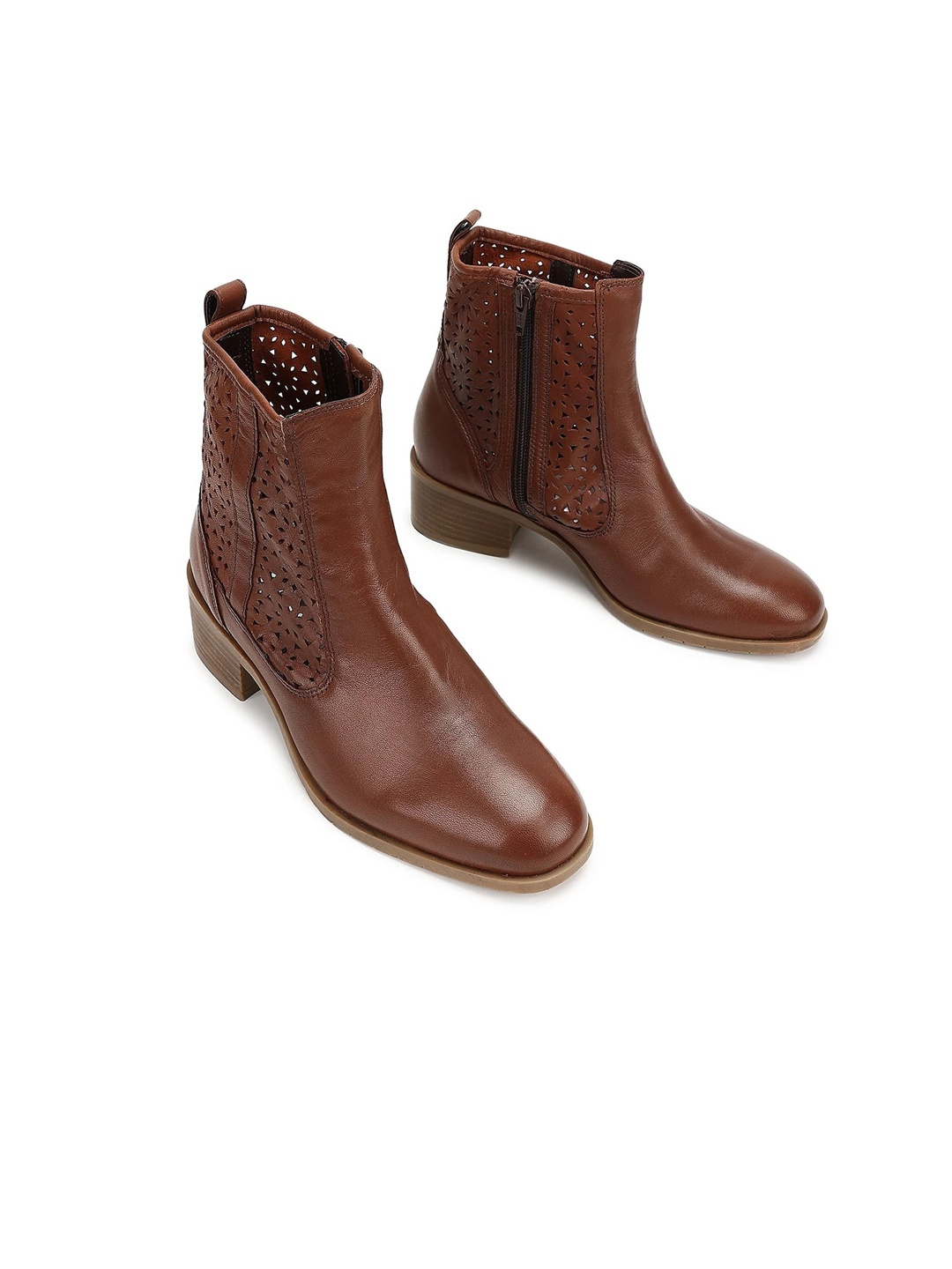 

Marks & Spencer Women Leather Textured Detail Mid-Top Heeled Boots, Brown