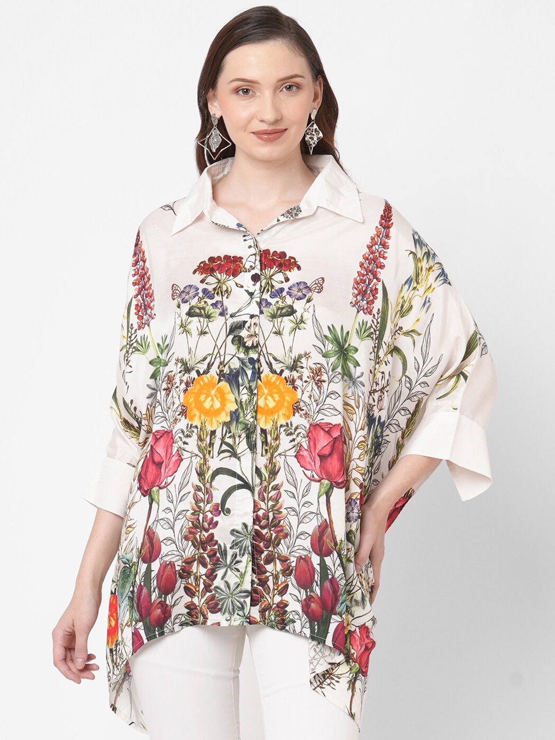 

Cloth Haus India Women Printed Embellished Button Shrug, White
