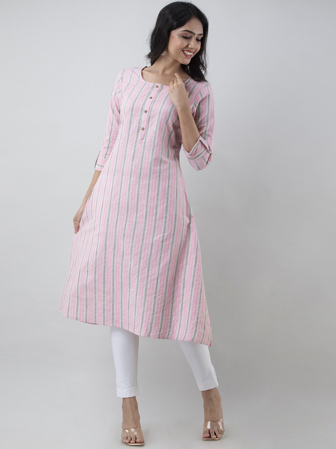 

PREKSHA Women Cotton Printed A-line Kurta, Pink