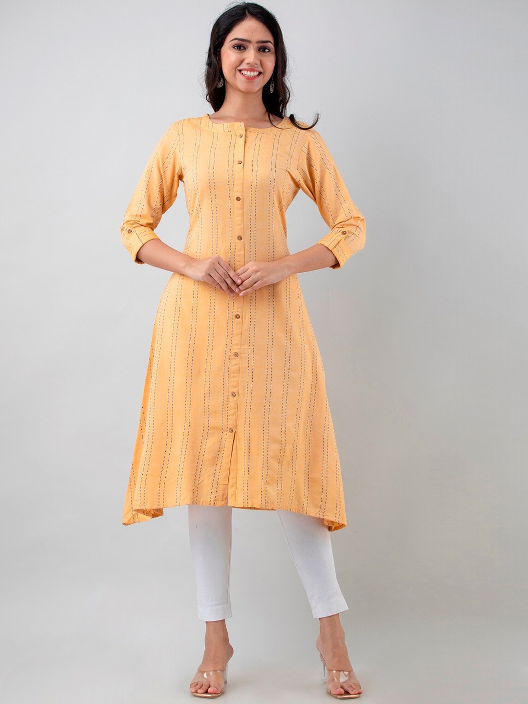 

PREKSHA Women Cotton A-line Thread Work Kurta, Mustard