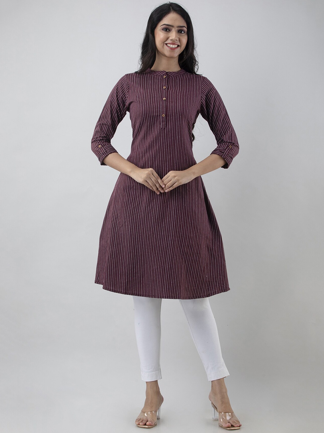

PREKSHA Women Striped Thread Work Kurta, Maroon