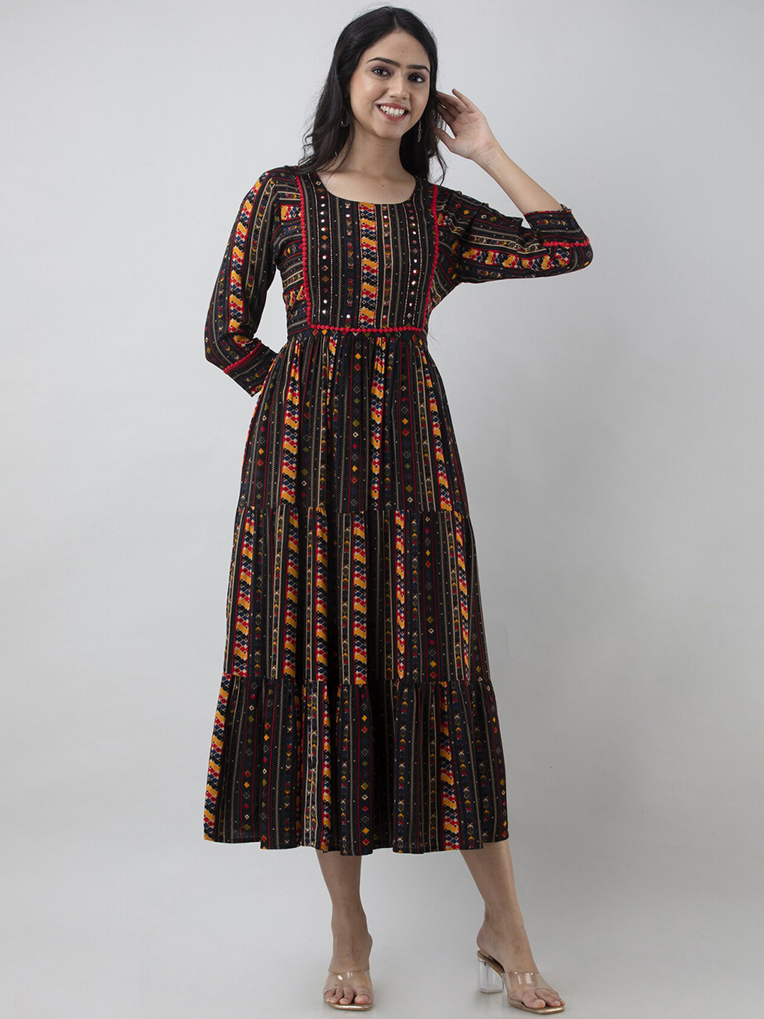 

PREKSHA Women Ethnic Motifs Embroidered Thread Work Anarkali Kurta, Coffee brown