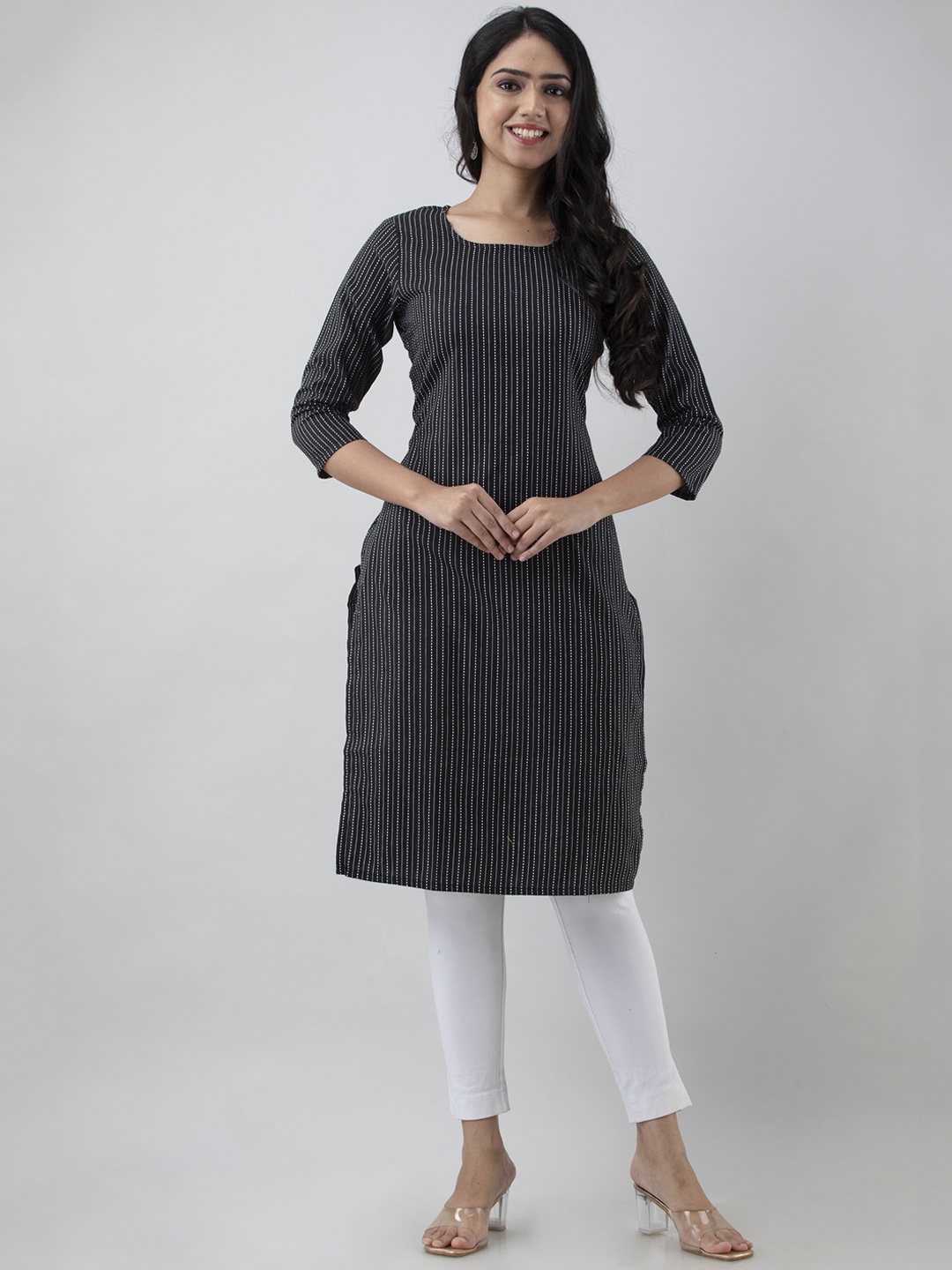 

PREKSHA Women Black Striped Thread Work Kurta