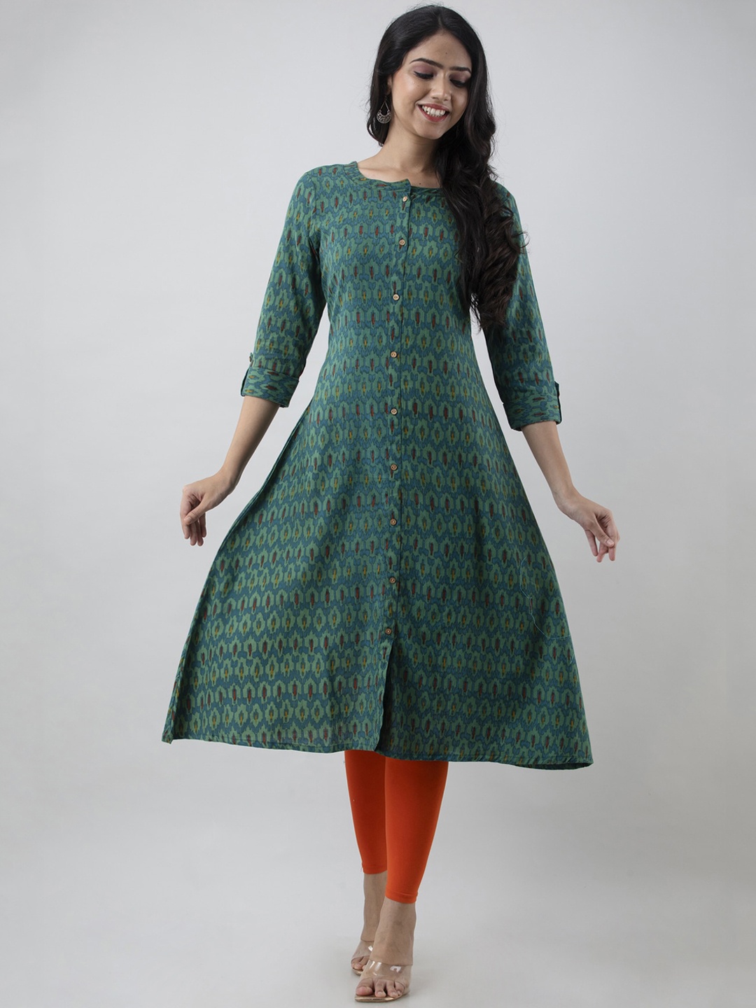 

PREKSHA Women Ethnic Motifs Printed Anarkali Kurta, Green