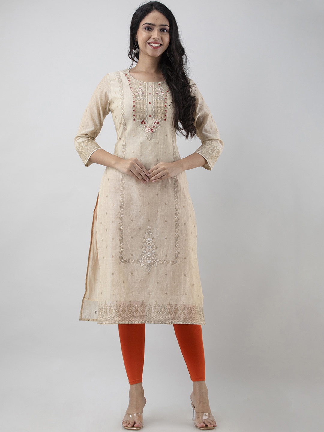 

PREKSHA Women Embroidered Thread Work Kurta, Cream