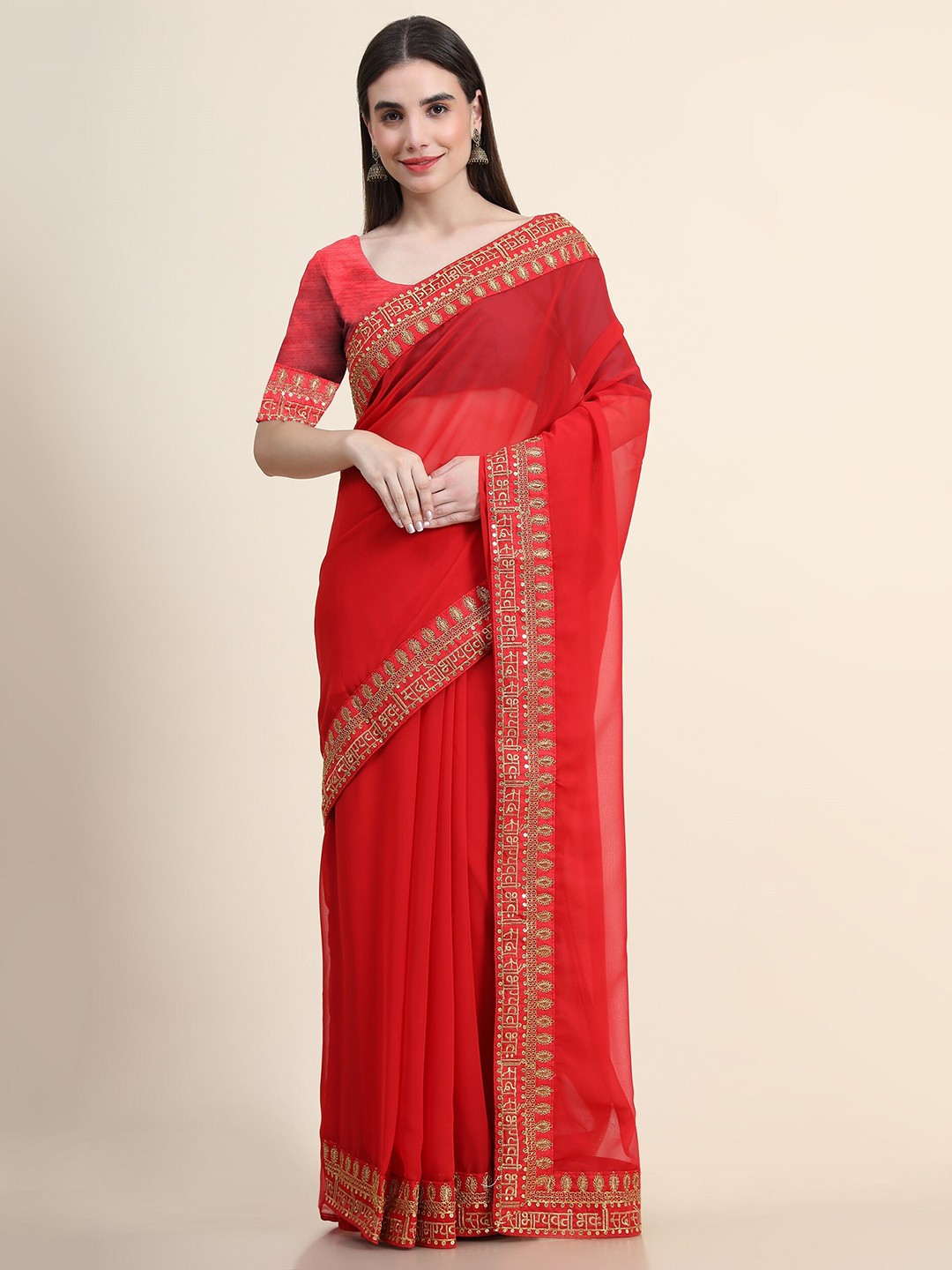 

TEREZA Pure Georgette Saree, Red