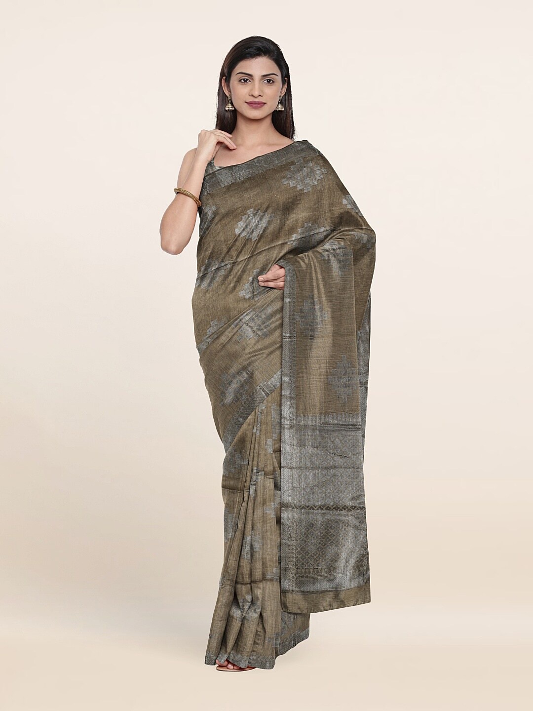 

Pothys Woven Design Zari Saree, Tan