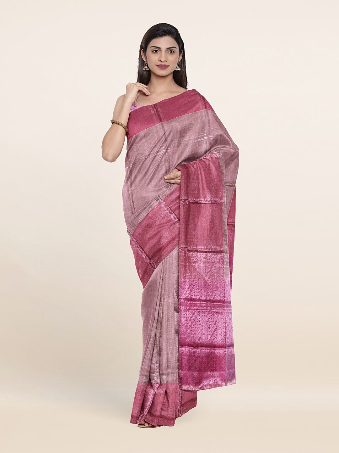 

Pothys Ethnic Motifs Zari Brocade Saree, Cream