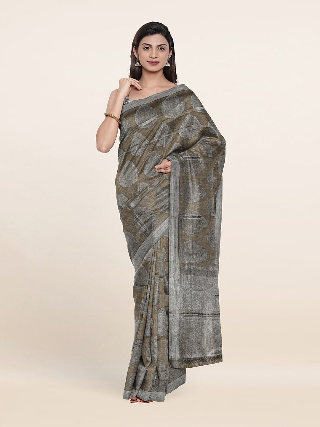 

Pothys Ethnic Motifs Zari Saree, Tan