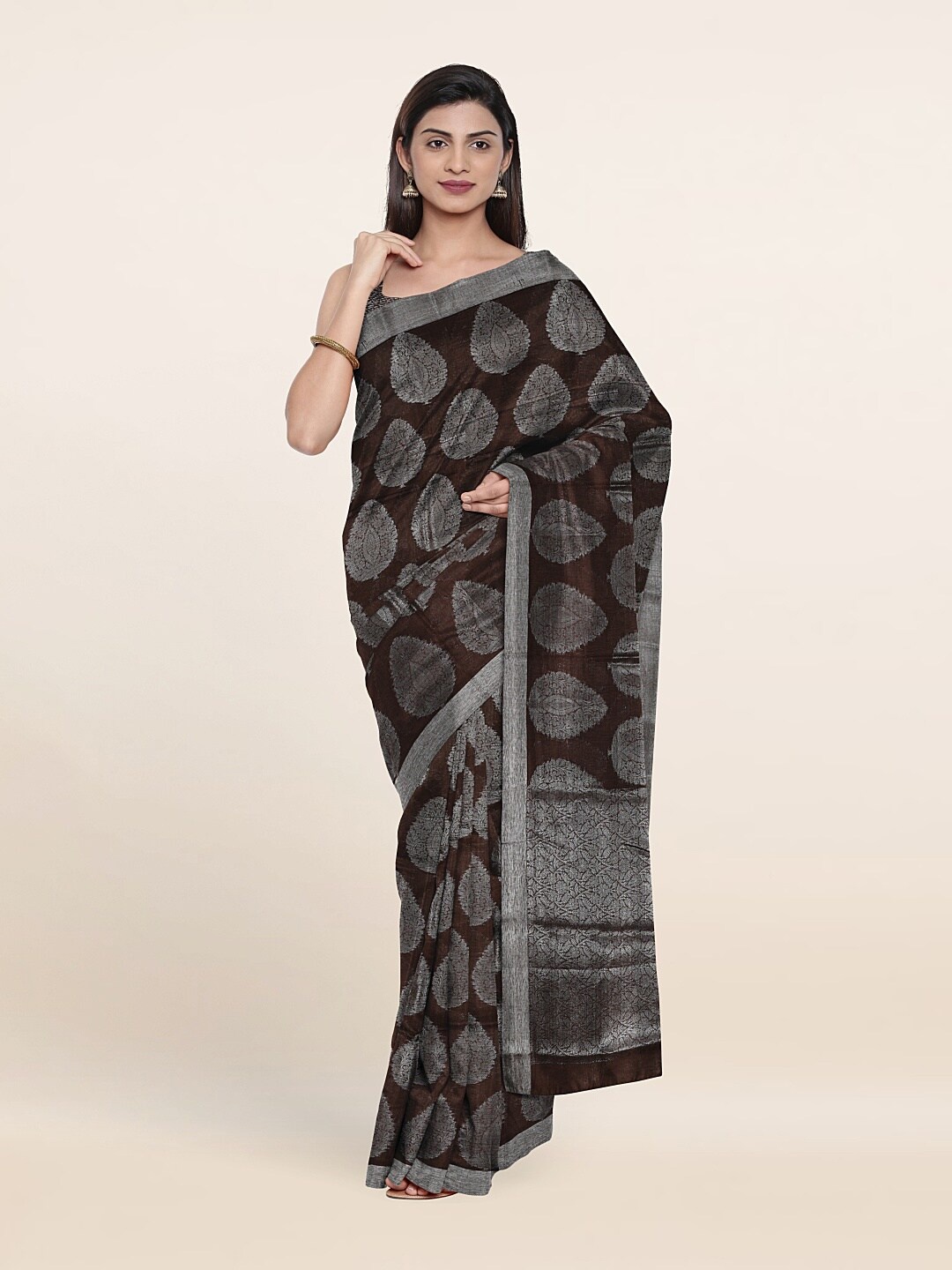 

Pothys Woven Design Zari Cotton Saree, Brown