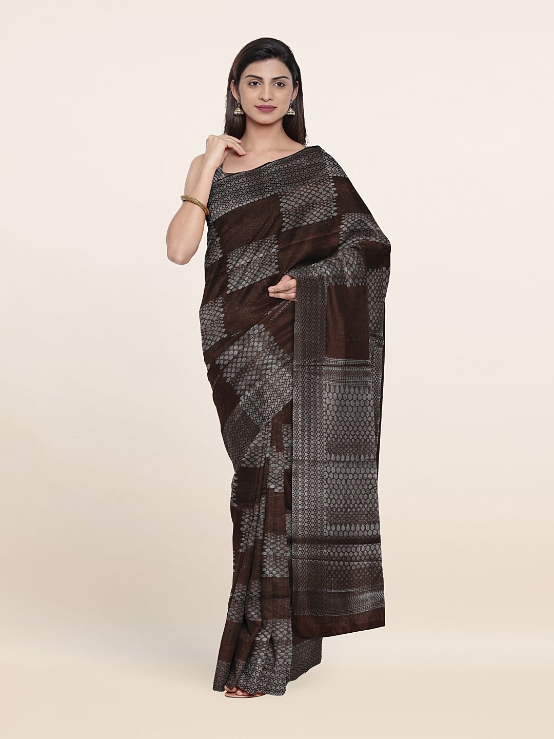 

Pothys Woven Design Zari Cotton Saree, Brown