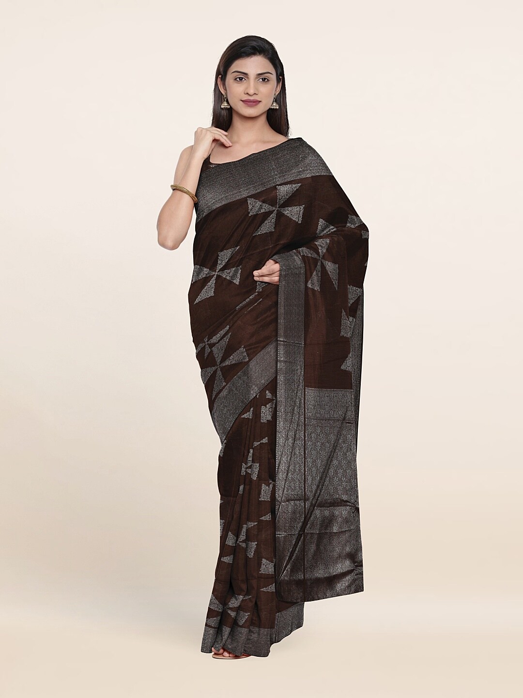 

Pothys Woven Design Zari Cotton Saree, Brown