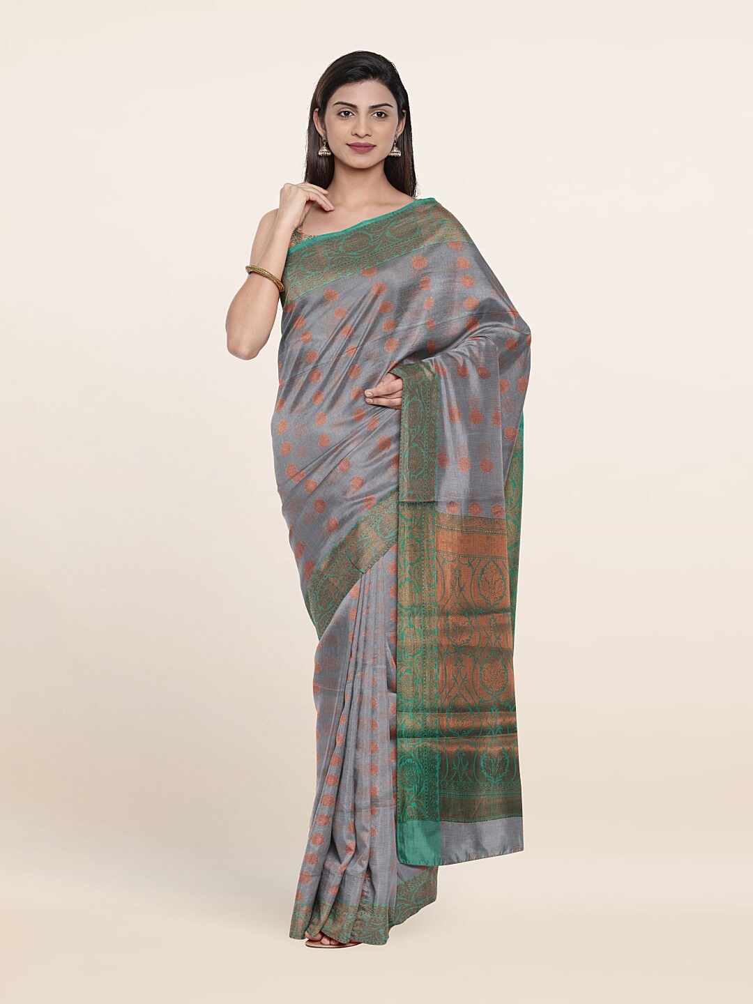 

Pothys Woven Design Zari Cotton Saree, Grey