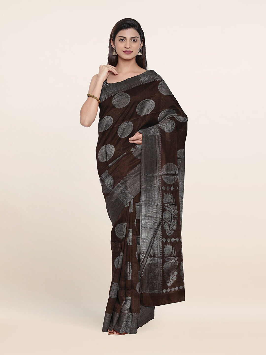 

Pothys Woven Design Zari Cotton Saree, Brown