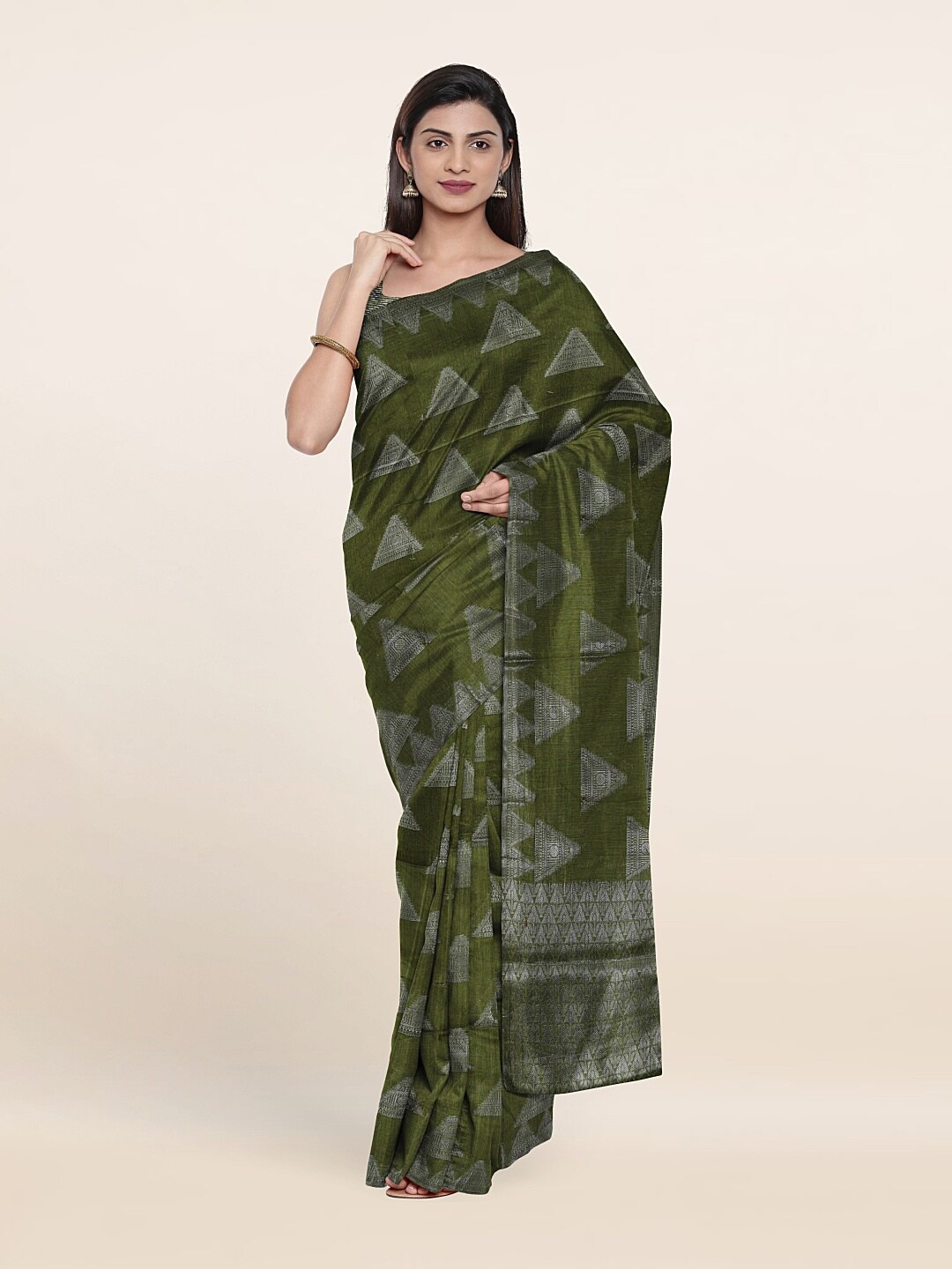 

Pothys Woven Design Zari Cotton Saree, Green